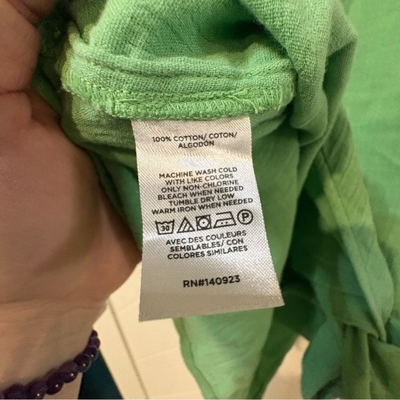 LOFT Outlet Green Gauze Tie-Front Button Blouse | Boho Resortwear- Casual Med - Picture 4 of 5